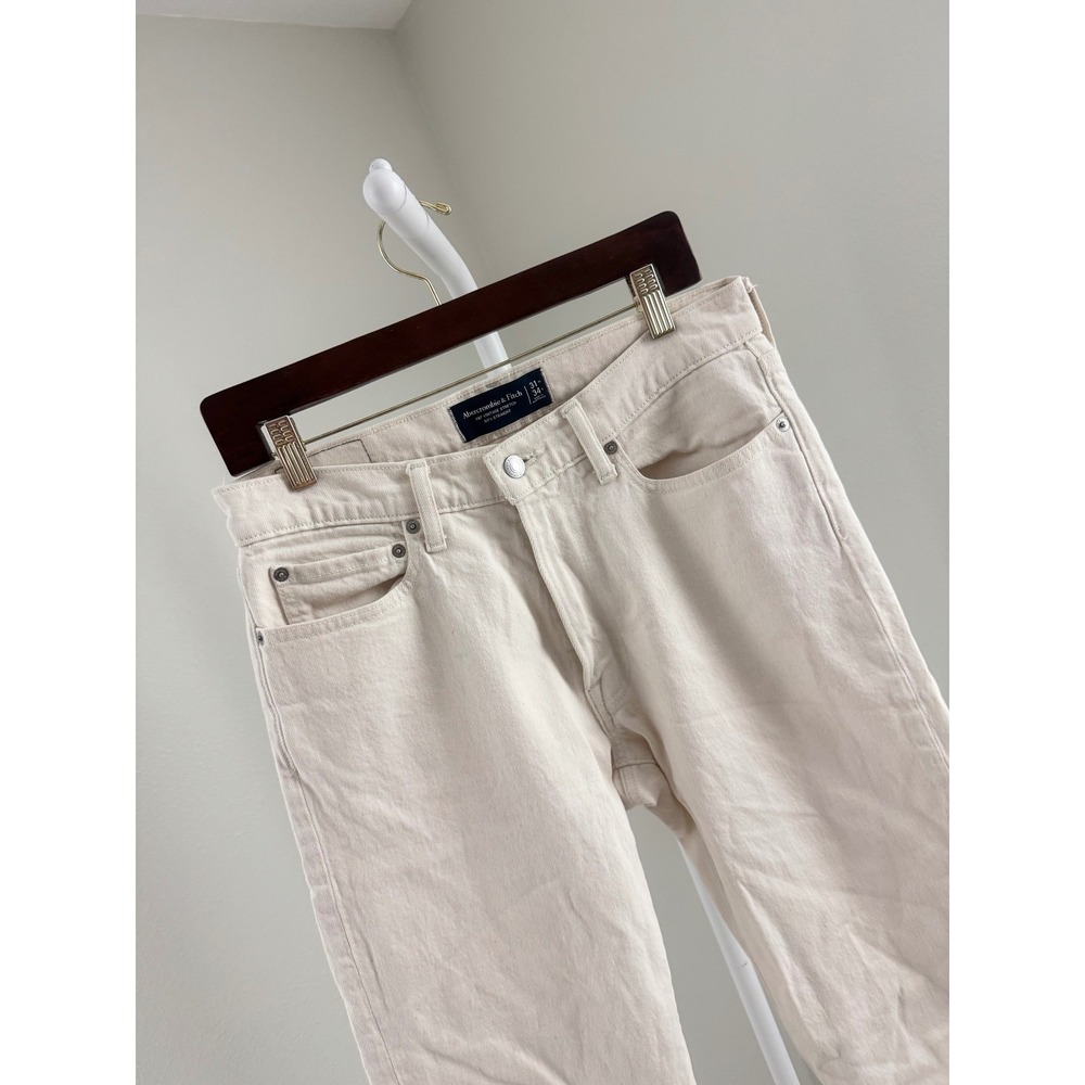 Abercrombie & Fitch 90s Straight Jeans Mens 31x34 Cream White Vintage Stretch - Picture 4 of 9